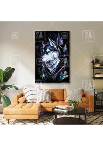 Dijital Kurt Çizimi Asil Hayvan Ilüstrasyon Dikey Kanvas Tablo