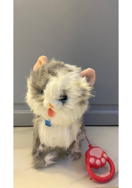 Müzikli Yürüyen Başına Dokununca Miyavlayan Yalayan Kuyruk ve Başını Sallayan Ses Kaydını Tekrarlayan Pilli Sevimli Peluş Kedi