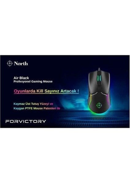 North Air Black Professional USB 7200DPI Gaming Siyah Mouse Rgb