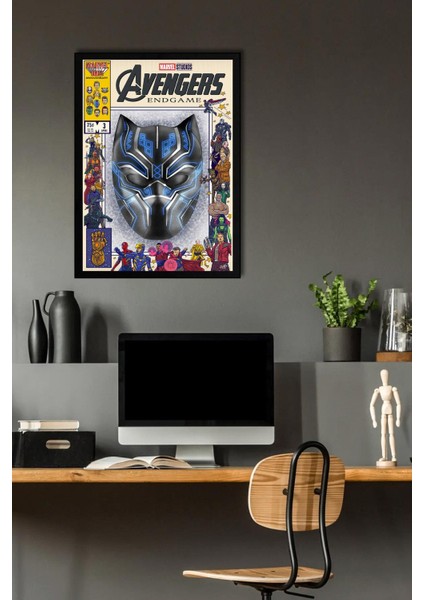 Black Panther Çerçeveli Tablo - Marvel Çizgi Roman Kapağı Poster Tablo fiyatları