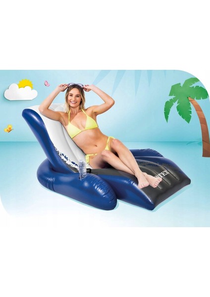Lux Şişme Deniz Şezlongu - Büyük Lux Deniz Yatağı - Tutmalı Bardaklı Delux Lounge Deniz Yatağı - Mega Boy Havuz Yatağı 180X135 Cm.