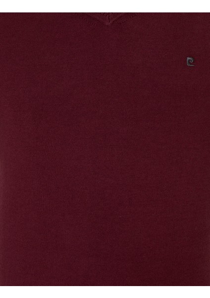 Erkek Bordo Slim Fit V Yaka Basic Triko Kazak 50248554-VR014