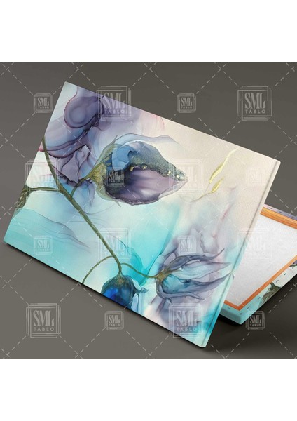 Mavi ve Mor Mürekkep Lale Yatay Kanvas Tablo fiyatları