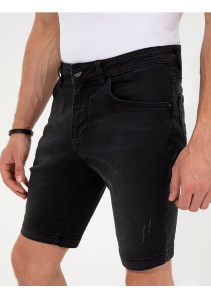 Erkek Siyah Slim Fit Jean Şort 50251534-VR046