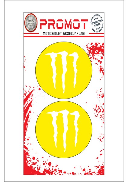Monster 3D Kabartmalı Damla Logo Sticker 5cm 07