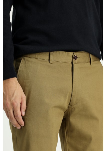 Regular Fit Likralı Kanvas / Chino Pantolon