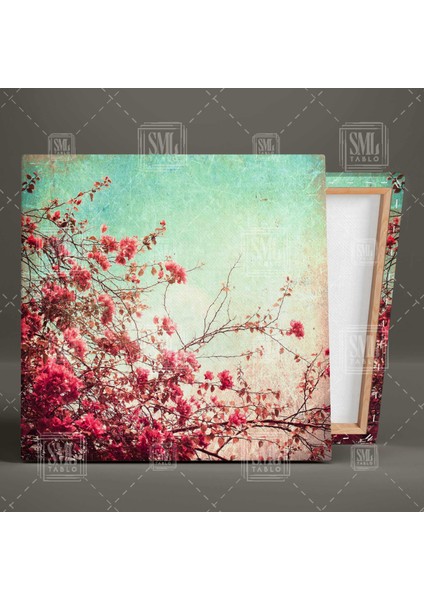 Romantik Manzara Pembe Çiçekli Ağaç Kare Kanvas Tablo fiyatları
