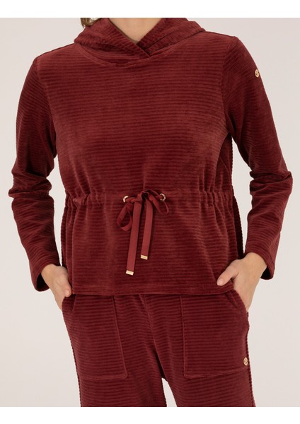 Kadın Bordo Comfort Fit Kapüşonlu Sweatshirt 50254073-VR014