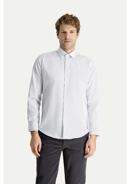 Uzun Kol Slim Fit Dar Kesim Non Iron Çizgili Pamuklu Gömlek modelleri