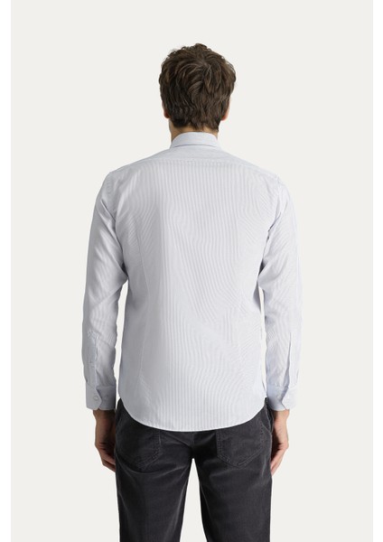 Uzun Kol Slim Fit Dar Kesim Non Iron Çizgili Pamuklu Gömlek fırsatları