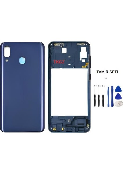 Samsung Galaxy A20 - SM-A205F Full Kasa Arka Kapak Takım Mavi - Tamir Seti