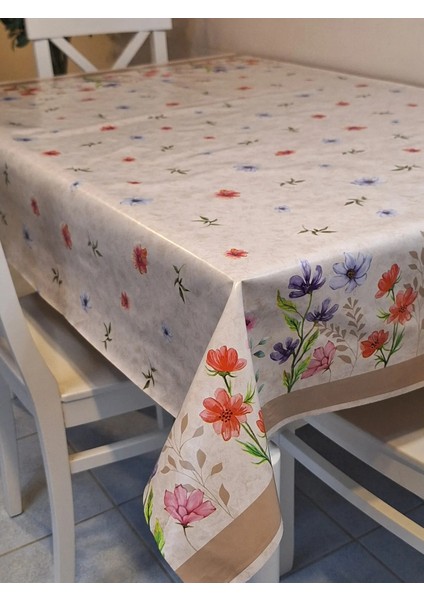 Elyaflı Pvc Muşamba - Desenli Silinebilir Masa Örtüsü Kahverengii