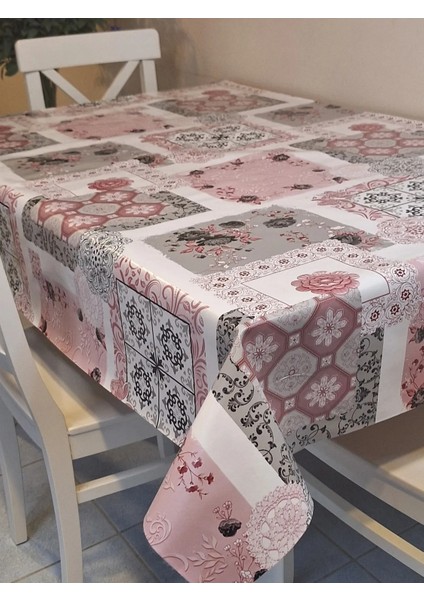 Elyaflı Pvc Muşamba - Desenli Silinebilir Masa Örtüsü ( Pembe )