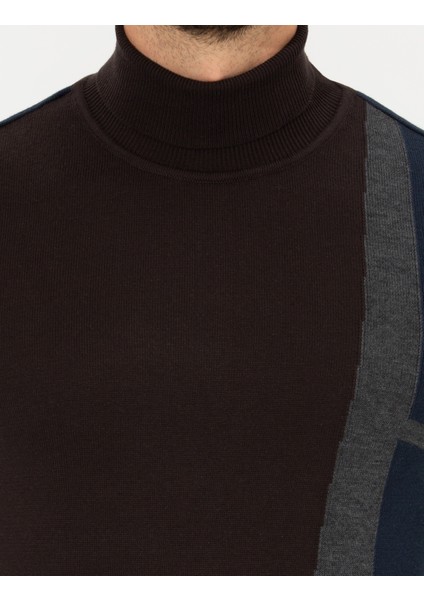 Erkek Kahverengi Slim Fit Balıkçı Yaka Triko Kazak 50261176-VR029