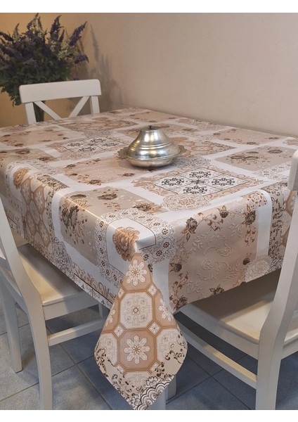 Elyaflı Pvc Muşamba - Desenli Silinebilir Masa Örtüsü ( Kahverengi ) modelleri