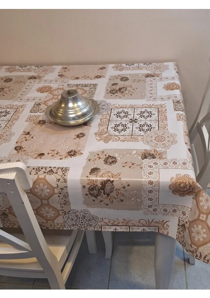 Elyaflı Pvc Muşamba - Desenli Silinebilir Masa Örtüsü ( Kahverengi ) fırsatları