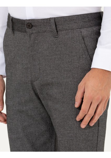 Erkek Antrasit Regular Fit Çizgili Kanvas Pantolon 50259717-VR006