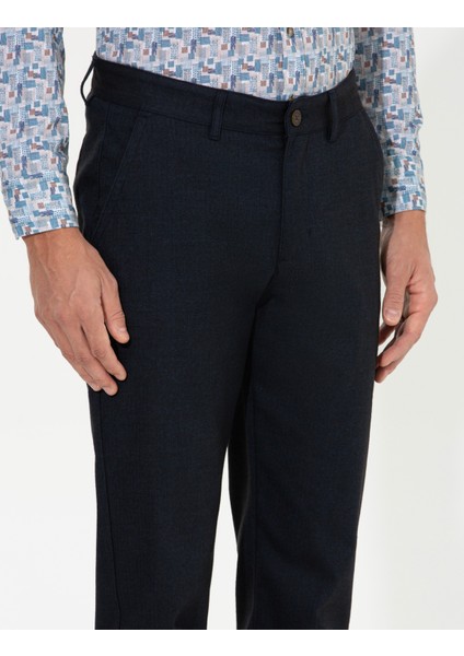 Erkek Lacivert Regular Fit Çizgili Kanvas Pantolon 50259717-VR033