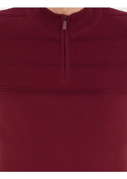 Erkek Bordo Slim Fit Yarım Balıkçı Yaka Triko Kazak 50261367-VR014