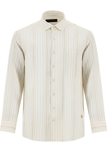 Uzun Kol Regular Fit Çizgili Spor Keten Gömlek