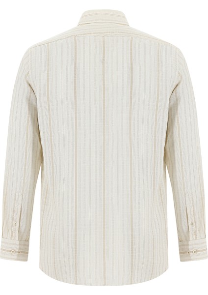 Uzun Kol Regular Fit Çizgili Spor Keten Gömlek fiyatları