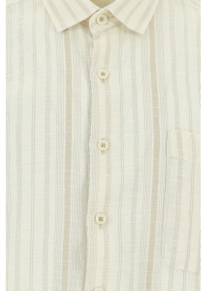 Uzun Kol Regular Fit Çizgili Spor Keten Gömlek modelleri