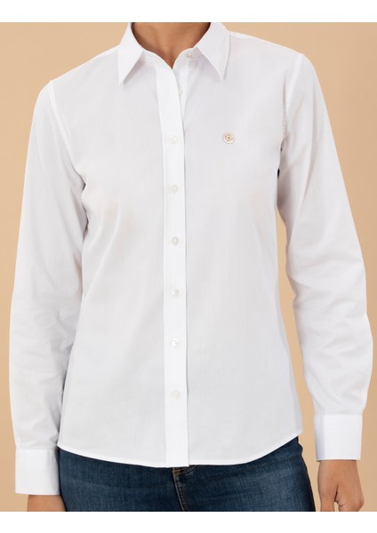 Kadın Beyaz Slim Fit Uzun Kollu Gömlek 50262541-VR013
