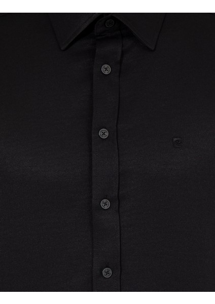 Erkek Siyah Slim Fit Armürlü Klasik Gömlek 50260290-VR046