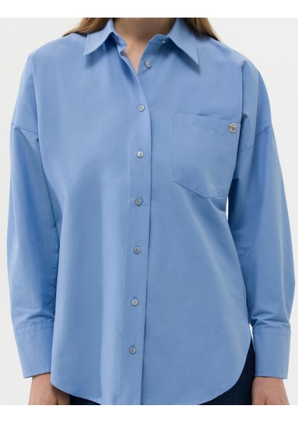 Kadın Açık Mavi Oversize Uzun Kollu Gömlek 50262540-VR003