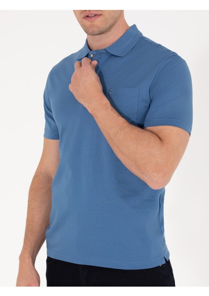 Erkek Koyu Mavi Regular Fit Polo Yaka Merserize Tişört 50262668-VR032