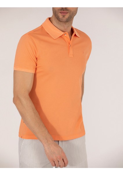 Erkek Açık Turuncu Slim Fit Polo Yaka Merserize Tişört 50262665-VR189