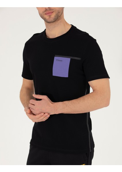Erkek Siyah Slim Fit Baskılı Bisiklet Yaka Tişört 50262615-VR046