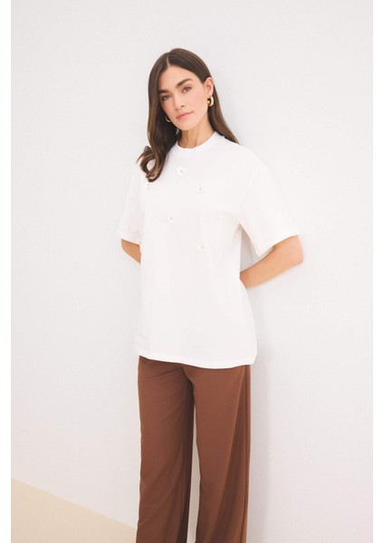 Relax Fit Bisiklet Yaka Basic Düz Kısa Kollu Tişört Tunik E1948AX25SP