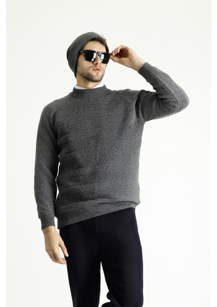 Bato Yaka Slim Fit Dar Kesim Desenli Yünlü Triko Kazak
