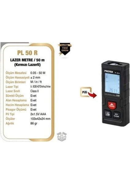 Pl 55 R Şarjlı Lazer Metre 50 Metre