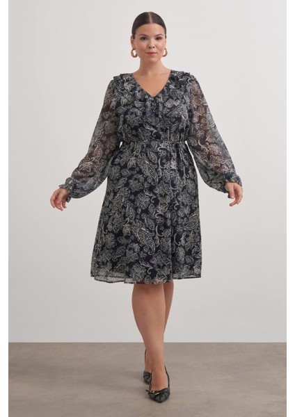 V Yaka Fırfırlı Kuşaklı Elbise fiyatları