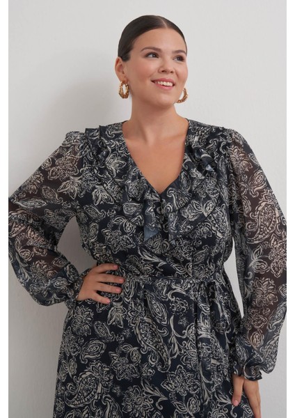 V Yaka Fırfırlı Kuşaklı Elbise modelleri