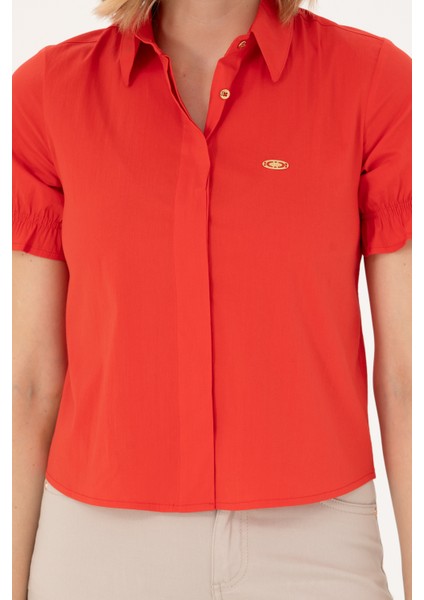 Kadın Kırmızı Gömlek Kısa Kollu 50264219-VR030