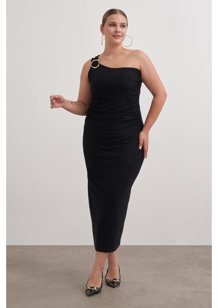 Metal Toka Detaylı Tek Omuz Elbise fiyatları
