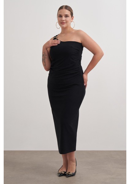 Metal Toka Detaylı Tek Omuz Elbise modelleri