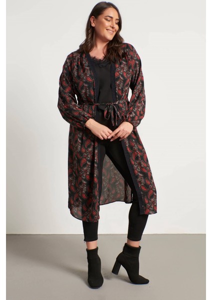 Dantel Şerit Detay Uzun Kimono