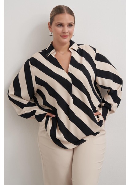 Dökümlü Çizgili Bluz