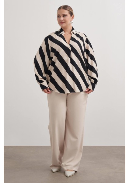 Dökümlü Çizgili Bluz modelleri