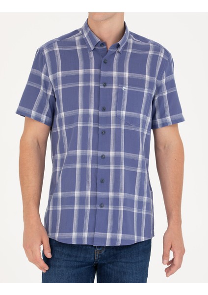 Erkek Lacivert Regular Fit Kısa Kollu Gömlek 50265125-VR033