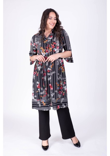 Kemer Detaylı Desenli Uzun Gömlek 34251