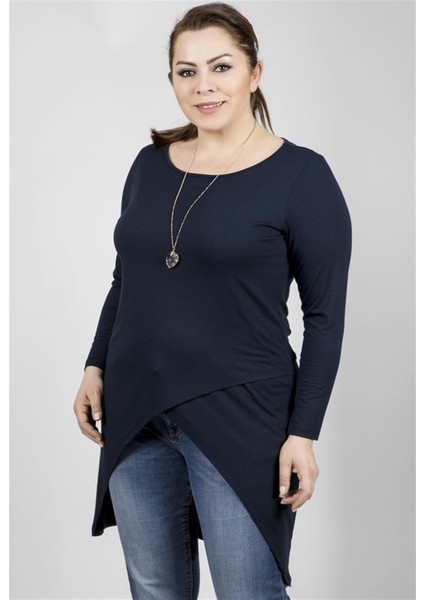 Önü Asimetrik Kesimli Uzun T-Shirt 23519-m
