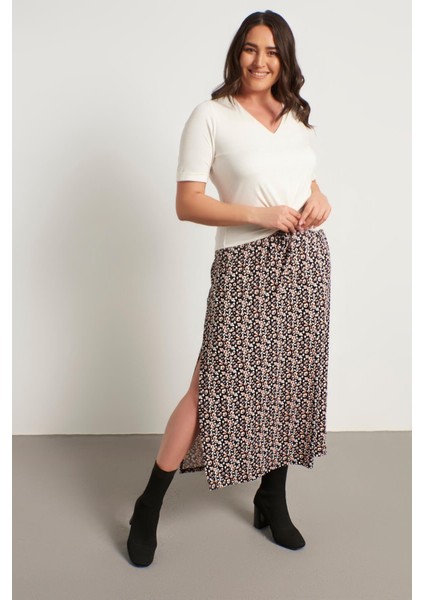 Çiçekli Uzun Penye Etek