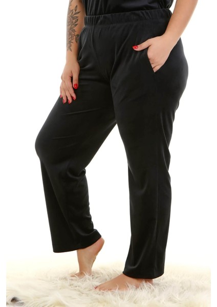 Kadife Beli Lastikli Cepli Pijama Alt