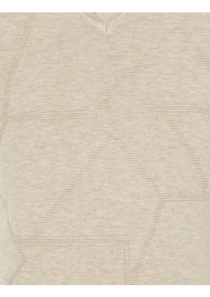 Erkek Kum Melanj Slim Fit V Yaka Triko Kazak 50265423-VR123 indirimleri