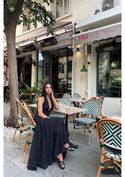 Siyah Puglia Tasarım Sırt Detaylı Keten Elbise modelleri